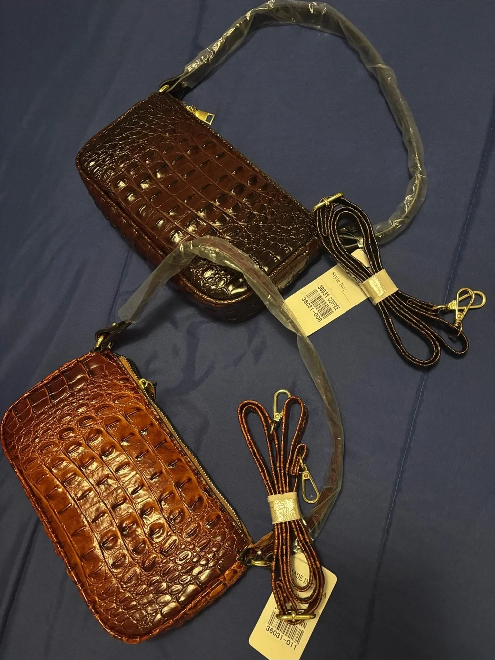 Croc-Embossed Faux Leather Crossbody Handbag, Bag, Purse Brown or Coffee